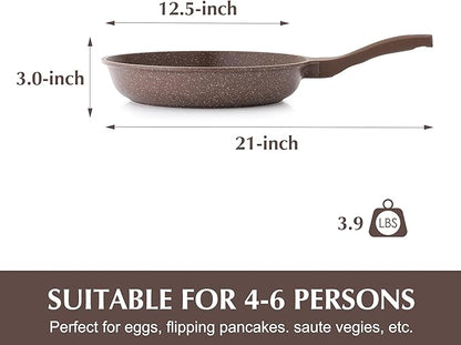 SENSARTE Nonstick Frying Pan Skillet, Omelette Pan, Healthy Stone Cookware Chef's Pan, PFOA Free, Toffee Brown (12.5 Inch) - Image 6