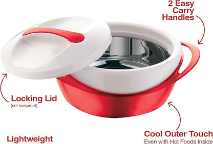 Pinnacle Large Insulated Casserole Dish with Lid 3.6 qt. Elegant Hot Pot Food Warmer/Cooler -Thermal Soup/Salad Serving Bowl Stainless Steel Hot Food Container–Best Gift Set for Moms –Holidays Red