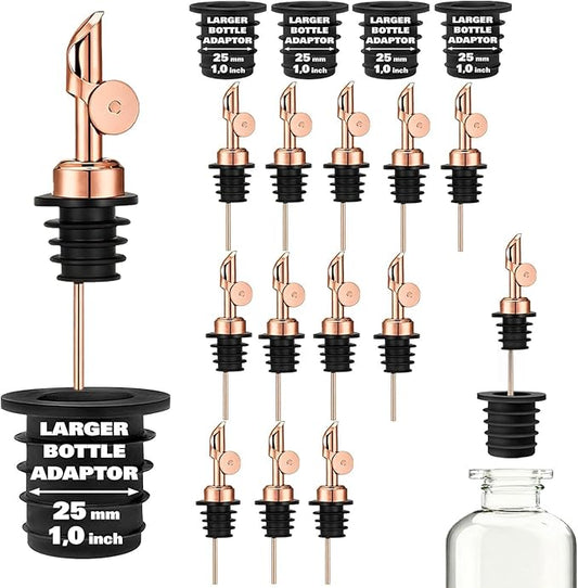 Pafusen Olive Oil Pour Spout with Adapters, Oils Pourer for Olive Oil Dispenser Bottle, Easily Turn Your Bottles into Dispensers for Liquor,Oils,Bottle Pourers (Rose gold, 12 Pack Pour +Adapters)