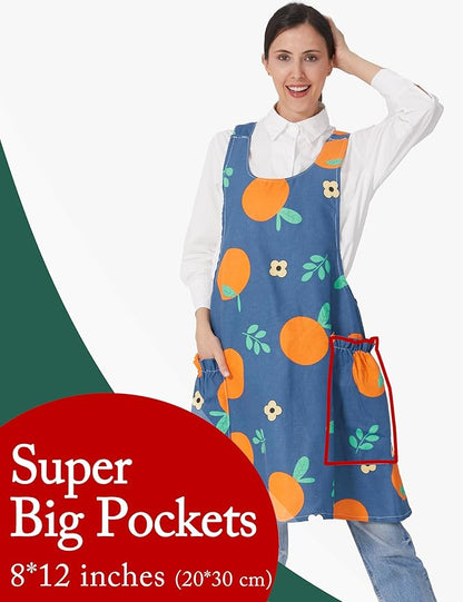 Cozy Adjustable Cross Back Aprons for Women with Pockets Cotton Linen Cooking Kitchen Baking