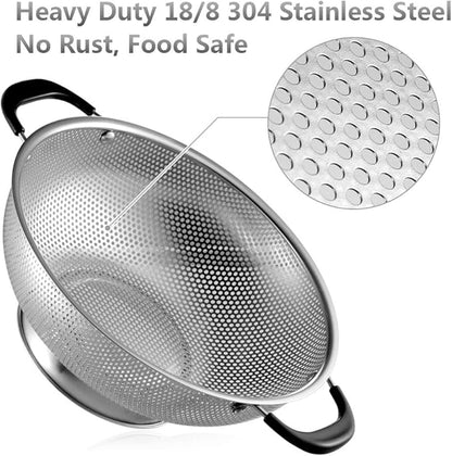 Tiawudi 18/8 Stainless Steel Colander, Easy Grip Micro-Perforated 5-Quart Colander, Strainer with Riveted and Heat Resistant Handles, BPA Free. Great for Pasta, Noodles, Vegetables and Fruits - Image 2