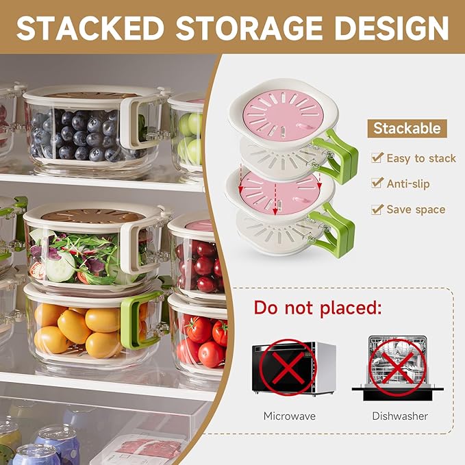 Fruit Vegetable Washing Bowl with Strainer, Multifunctional Produce Washer, Berry Container, Lettuce Keeper for Fridge Refrigerator Organization, Portable Strainers and Colander for Kitchen - Image 5