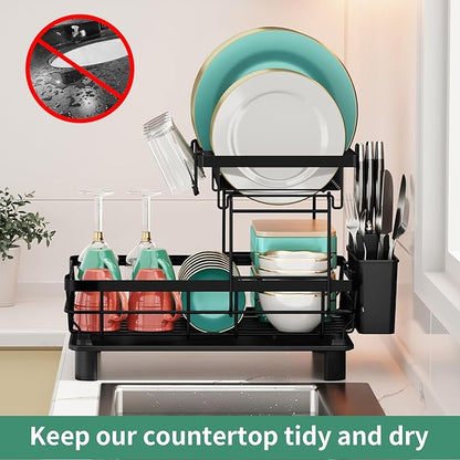 MOUKABAL Dish Drying Rack, Dish Rack, Stainless Steel Dish Racks for Kitchen Counter, Dish Drainer with Removable Utensil Holder, Drainboard (Black,2 Tier,13''W x 17''L) - Image 8