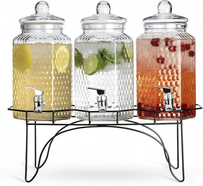 MosJos Drink Dispenser Set of 3 - Beverage Dispenser with Stand - Glass Drink Dispensers for Lemonade, Juice, Water, Iced Tea, Punch - 1-Gallon Countertop Party Drink Dispensers - Image 7