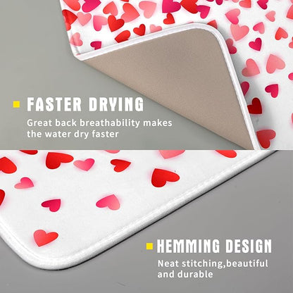 Valentines Dish Drying Mat for Kitchen Counter Hearts Holiday Microfiber Absorbent Dish Draining Reusable Washable Foldable 16"x18" - Image 3