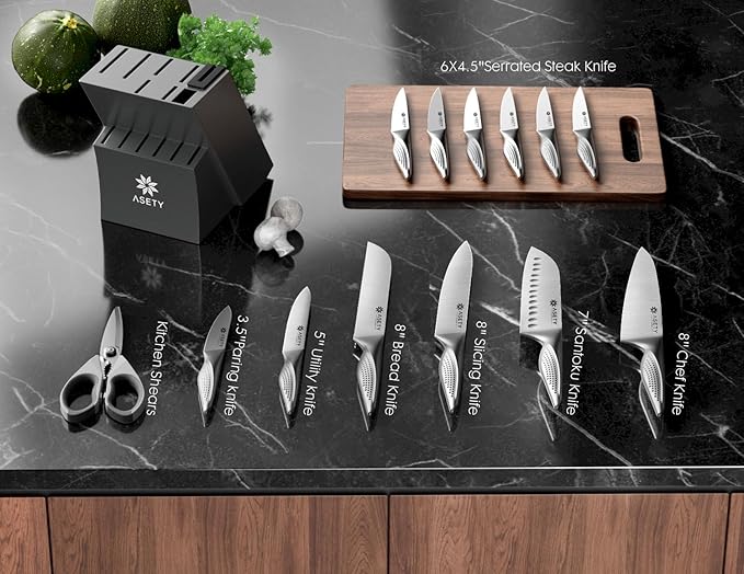 ASETY Knife Set - Ultra Sharp Knives Set for Kitchen with block, 15 PCS Stainless Steel Knife Set with Built-in Sharpener, Ergonomic Non-Slip Handle, Elegant Box for Men Women, Mothers Day - Image 3