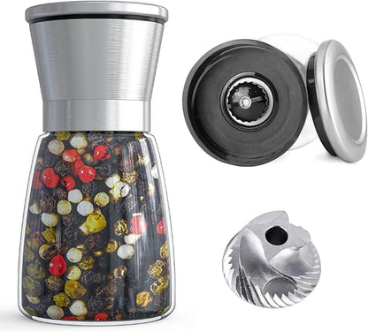 Ebaco Professional Pepper Grinder - with Germany Hardened Carbon Steel Mechanism Rotor, Refillable Pepper Mill 6OZ Glass Adjust Coarseness (1PCS-Sliver-304） by Ebaco