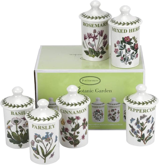 Portmeirion 634268 Botanic Garden Spice Jars (Set of 6), 4.5", White