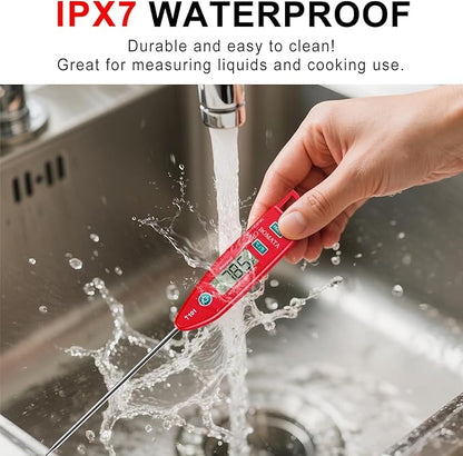 BOMATA Waterproof IPX7 Thermometer for Water, Liquid, Candle and Cooking. Instant Read Food Thermometer with Long Probe for Cooking, Meat, BBQ! T101 (Red Color)……… - Image 2