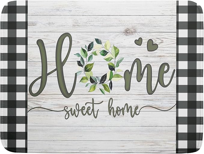 Giwawa Home Sweet Home Dish Drying Mat 18x24 Inch Spring Summer Green Leaf Wreath Dish Drainer Mats Rustic Wood Board Microfiber Dish Drying Rack Pad for Kitchen Countertop Farmhouse Decor