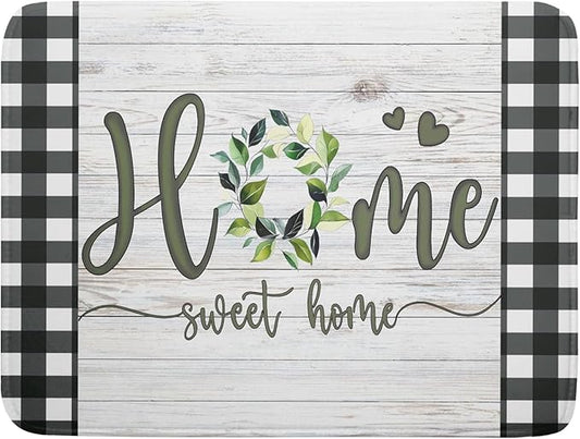 Giwawa Home Sweet Home Dish Drying Mat 18x24 Inch Spring Summer Green Leaf Wreath Dish Drainer Mats Rustic Wood Board Microfiber Dish Drying Rack Pad for Kitchen Countertop Farmhouse Decor