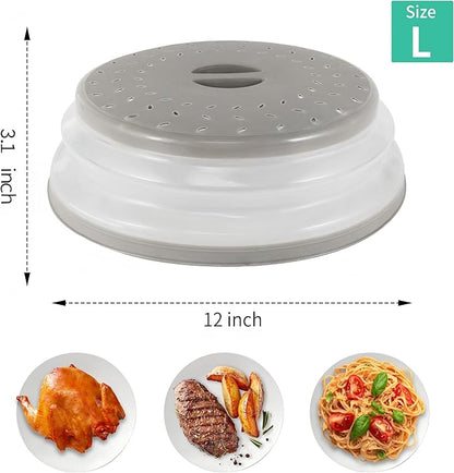 Collapsible Microwave Food Cover, Splatter Guard,Vented Microwave Lid for Food, BPA free TPR, Dishwasher safe，12inch,Grey - Image 2