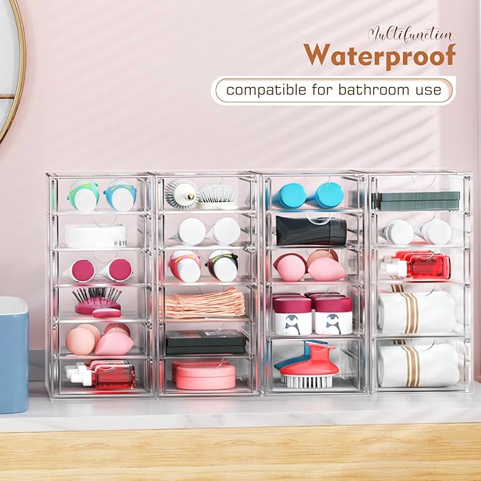 ARSTPEOE 22 Drawers, Acrylic Desk Makeup Organizer, Plastic Drawers Organizer, Stackable Storage Solution for Makeup, Dresser, Office, Bathroom Clear Plastic Craft and Bead Storage Cabinet - Image 5