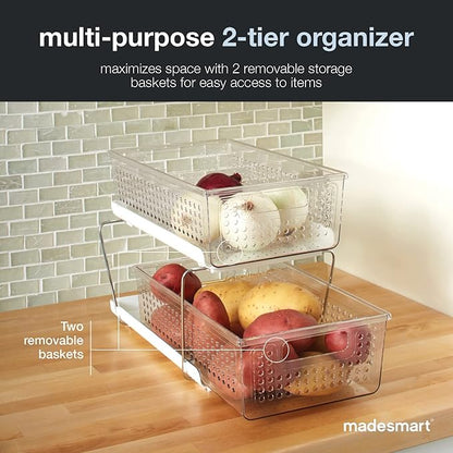 madesmart 2 Tier Organizer, Under Cabinet Storage with Pull Out Sliding Drawers, for Cleaning Supplies, Undersink Storage, Sponges, Bottles & Bath, Adjustable Dividers & Pull Out Baskets, Clear - Image 4