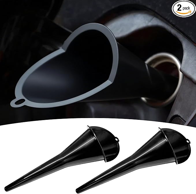 2 PCS Oil Funnel, Automotive Multi-Function Plastic Fuel Funnel with Long Neck, Universal Engine Oil Funnel for Filling Oils Gas Lubricants and Fluids, Car Accessories (2PCS-Black)