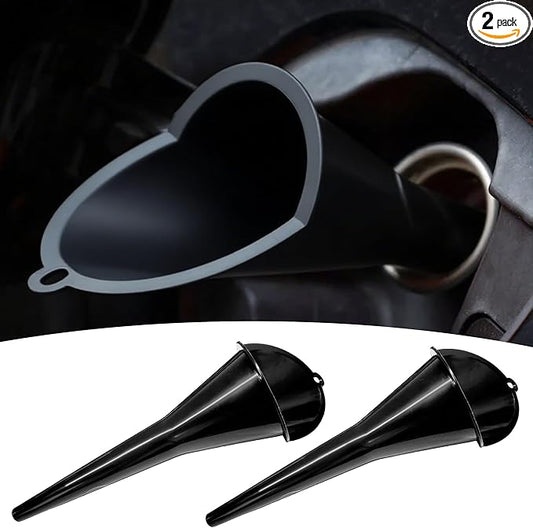 2 PCS Oil Funnel, Automotive Multi-Function Plastic Fuel Funnel with Long Neck, Universal Engine Oil Funnel for Filling Oils Gas Lubricants and Fluids, Car Accessories (2PCS-Black)