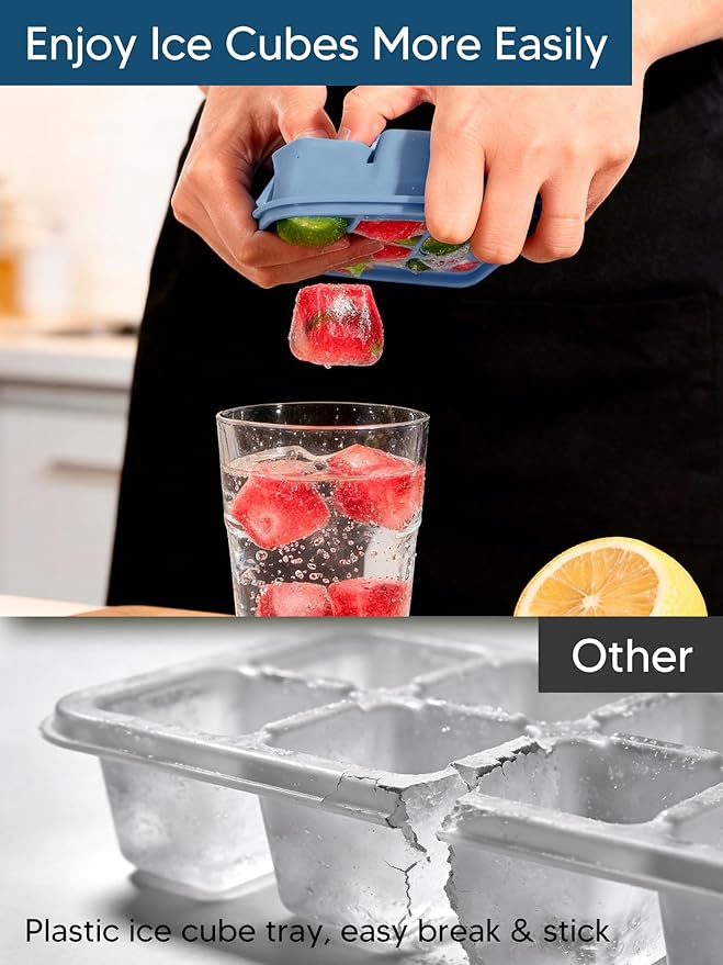 Silicone Ice Cube Trays with Lid, 2 Pack 30 Cubes, Easy Release Silicone Cube Molds, Reusable and Stackable Ice Cube Trays for Freezer, Covered Ice Cube Trays for Cocktails, Whiskey, Coffee - Image 6