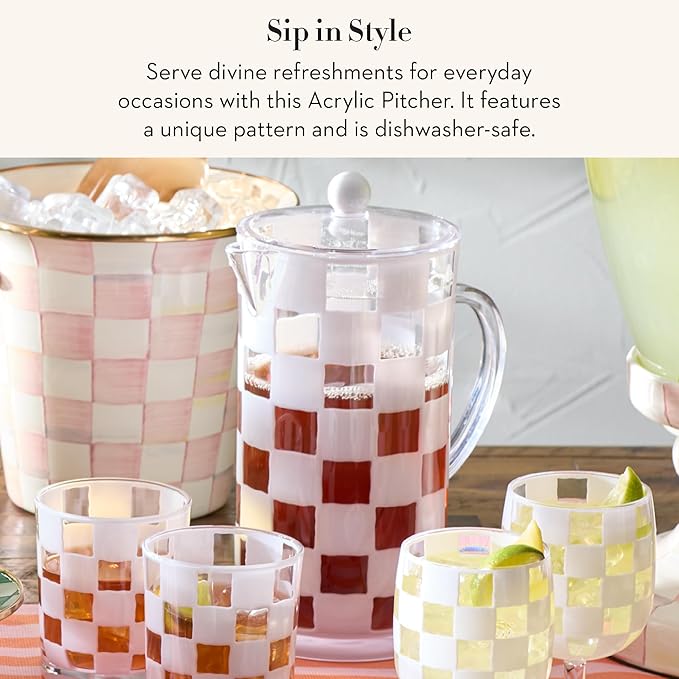 MACKENZIE-CHILDS Acrylic Pitcher with Spout for Water, Lemonade, and Farmhouse Home Decor, 2.5 Quarts, White Check - Image 2