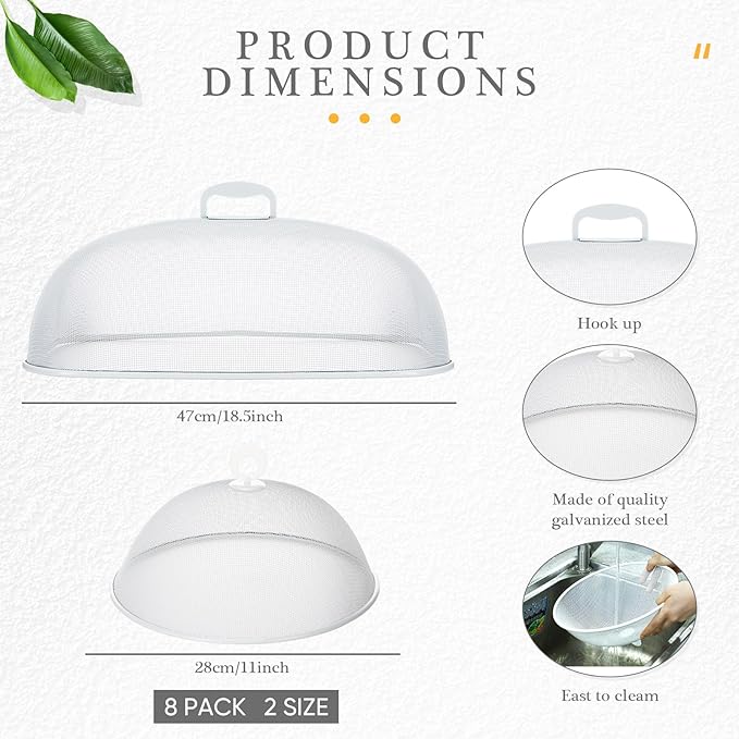 Hicarer 8 Pcs Metal Mesh Screen Food Cover for Outdoors Set Including Extra Large 18.5 in Mesh Food Tents for Outdoor Pcs 11 in Large Dome Picnic Covers (White) - Image 2