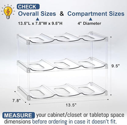LARGER Compartment - Stackable Water Bottle Organizer Holder - for Stanley & Others' Large Tumbler - Clear Wine Rack, Cup Bottle Holder for Cabinet Home Countertop Fridge Pantry Shelf, 3 Tier Hold 9 - Image 5