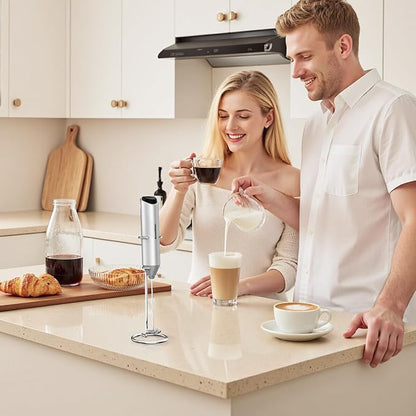Bonsenkitchen Powerful Milk Frother with Stand for Coffee, Fast Handheld Drink Mixer with Stainless Steel Whisk, Battery Operated Hand Frother Stirrer Wand-Silver - Image 8