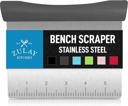 Zulay Premium Multi-purpose Stainless Steel Bench Scraper & Chopper, Easy to Read Etched Markings for Perfect Cuts, Quick & Easy Multi-use Dough Scraper, Dough Cutter & Pastry Scraper (Gray) by ZulayKitchen