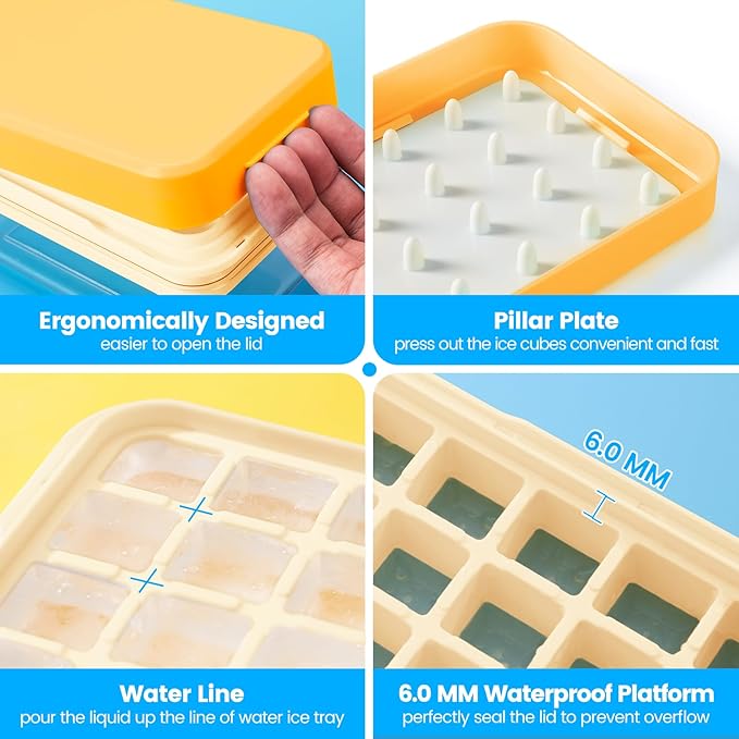 Ice Cube Tray with Lid and Bin, 28 pcs Ice Cubes Molds, Ice Trays for Freezer, Ice Cube Tray Mold, with 1 tray, Ice Freezer Container, Spill-Resistant Removable Lid & Ice Scoop, for Whiskey,Cocktail - Image 5