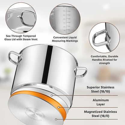 20 Qt Large Stock Pot, E-far Stainless Steel Stockpot with Lid for Boiling Cooking Soup Stew Canning, Heavy Duty Tri-Ply Bottom Works w/Induction, Commercial Grade & Dishwasher Safe - Image 3