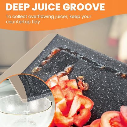 Extra Large Cutting Boards, Plastic Cutting Boards for Kitchen (Set of 3) Cutting Board Set Dishwasher Chopping Board with Juice Grooves Easy-Grip Handles, Almond Gray, Empune - Image 5