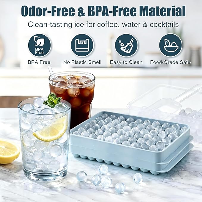 WIBIMEN Mini Ice Cube Trays, 0.55” Tiny Pebble Ice for Iced Coffee & Cocktails, Fast Chill, Easy Twist Release, Stackable with Lid & Storage Bin (2 Pack, Blue) - Image 5