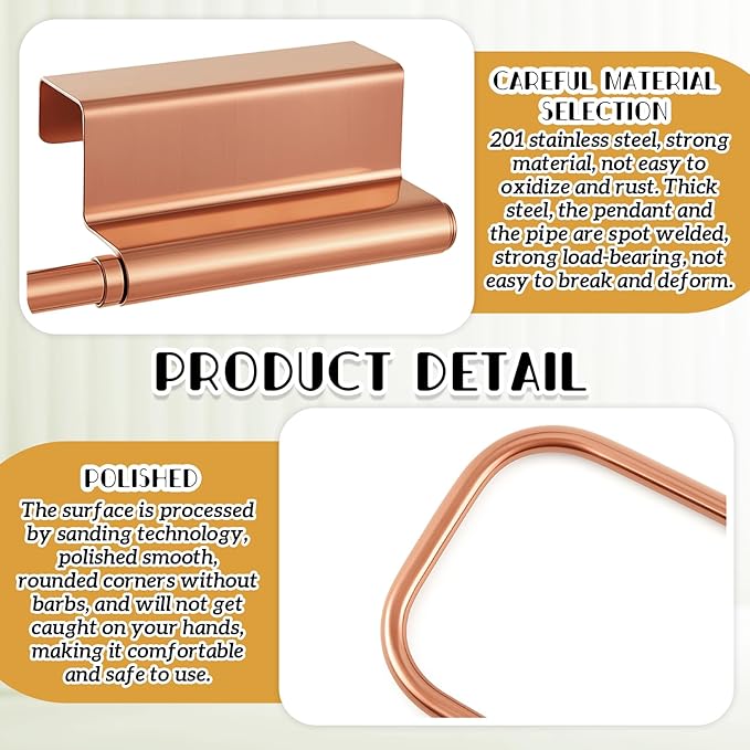 Yaocom 12.4 Inches Cabinet Door Paper Towel Holder Camper Under Sink No Drilling Paper Towel Storage and Dispenser for RV Kitchen Bathroom Laundry Room, Stainless Steel(Rose Gold,1 Pcs)