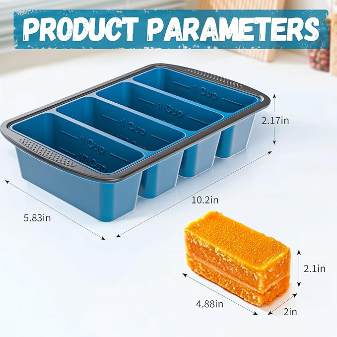GORCI Silicone Freezer Tray With Lid, 8 Large 1 Cup Soup Freezer Molds, Soup Freezer Container for Meal Prepping, Large Ice Cube Tray， Perfect for Storing Leftovers, Sauces, Lasagna, 2-Pack - Image 5