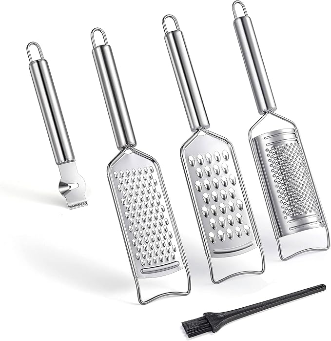 Tongjude Stainless Steel Cheese Grater Set, Set of 5 Kitchen Grater & Peeler & Slicer, Lemon Zester with Cleaning Brush for Vegetable, Fruit, Chocolate by Tongjude%C2%AE