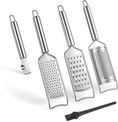 Tongjude Stainless Steel Cheese Grater Set, Set of 5 Kitchen Grater & Peeler & Slicer, Lemon Zester with Cleaning Brush for Vegetable, Fruit, Chocolate by Tongjude%C2%AE