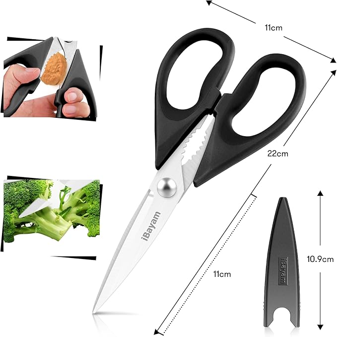 iBayam All Purpose Kitchen Shears with Protective Sheath Durable Stainless Steel Scissors, Dishwasher Safe, Soft Grip Comfort Handle - Image 3
