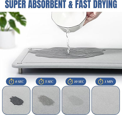 Stone Drying Mat for Kitchen Counter, Diatomaceous Dish Drying Mats Superb Absorbent with Non-Slip Stainless Steel Feet for Dishes, Bottles and more, 15.7"(L)×11.8"(W), Light Grey Square - Image 3