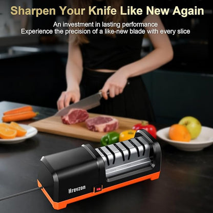 Knife Sharpener Electric for Kitchen Knives, with 100% Diamond Abrasives and Precision Angle Guides, 3-Stage Professional Automatic Quickly Sharpening/Polishing, Black/Orange - Image 2
