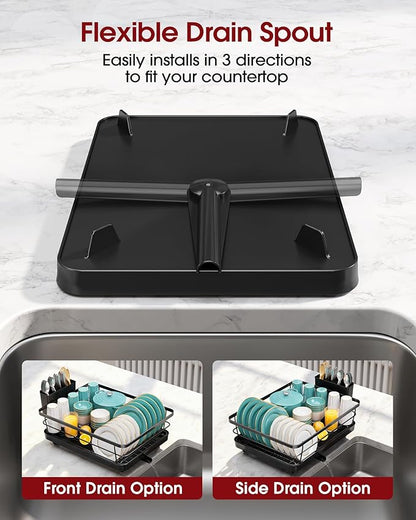 Sakugi Stainless Steel Dish Drying Rack for Kitchen Counter, Sink Organization and Storage Essentials with Silverware & Utensil Holder, Home and Apartment Decor, 12''W x 15.5''L, Black - Image 4