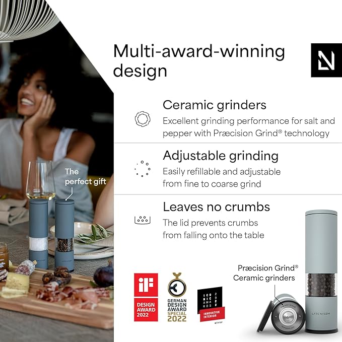 LARS NYSØM Salt and Pepper Grinder Set Manual, Stainless Steel Salt and Pepper Mills with Adjustable Ceramic Grinder I Design Spice Shakers (Sky Blue) - Image 2
