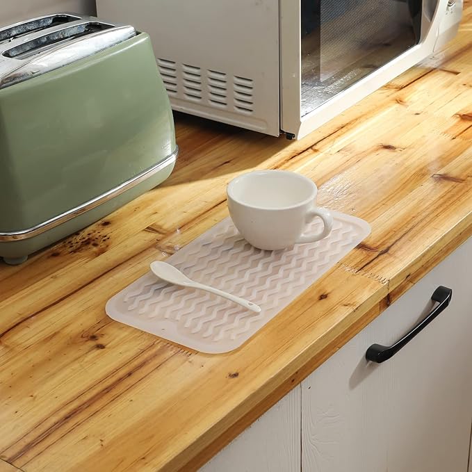 MicoYang Silicone Dish Drying Mat for Multiple Usage,Easy clean,Eco-friendly,Heat-resistant Silicone Mat for Kitchen Counter or Sink,Refrigerator or Drawer Liner Translucent S 12 inches x 6 inches - Image 5