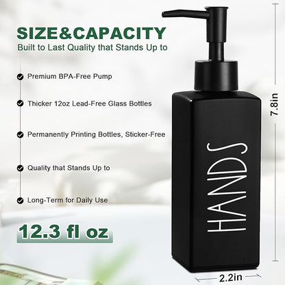 Hand Soap Dispenser, Matte Black Soap Dispenser for Bathroom, Glass Hands Liquid Dispenser with Pump, Farmhouse Soap Bottle Dispenser, Refillable Soap Bottle for Bathroom Decor, 12.3fl oz - Image 2
