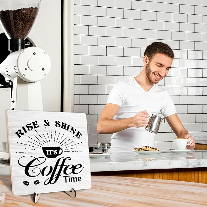 Vintage Coffee Bar Wooden Plaque Desk Sign, Farmhouse Wood Plaque Tabletop Decor for Cafe Bar Kitchen Office,Coffee Station Accessories 5.9x5.9Inch(Coffee- White02) - Image 6
