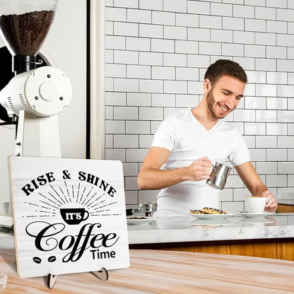 Vintage Coffee Bar Wooden Plaque Desk Sign, Farmhouse Wood Plaque Tabletop Decor for Cafe Bar Kitchen Office,Coffee Station Accessories 5.9x5.9Inch(Coffee- White02) - Image 6