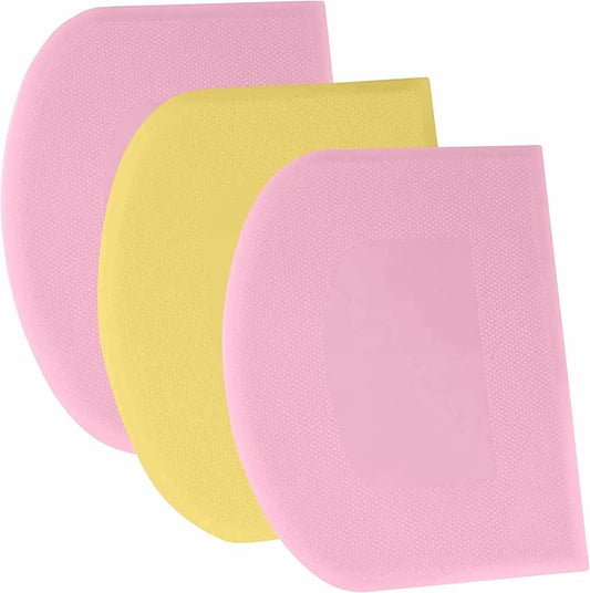 SURDOCA Dough Scraper Bench Scraper - 3P 10.6x6.7" Plastic Flexible Bowl Scraper, Sharp Edge & Angles Cake Scraper. Non-Slip Bakeware Decorating Tools Sculpting & Modeling Tools - Pink+Yellow+Pink by SURDOCA