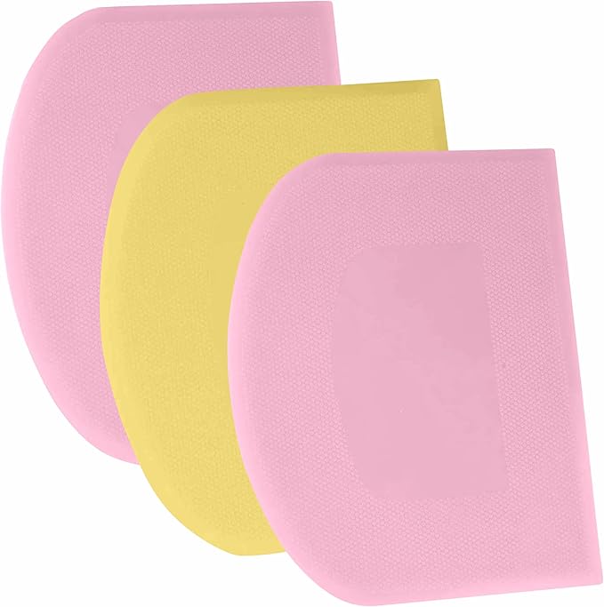 SURDOCA Dough Scraper Bench Scraper - 3P 11.8x7.3" Plastic Flexible Bowl Scraper, Sharp Edge & Angles Cake Scraper. Non-Slip Bakeware Decorating Tools Sculpting & Modeling Tools - Pink+Yellow+Pink by SURDOCA