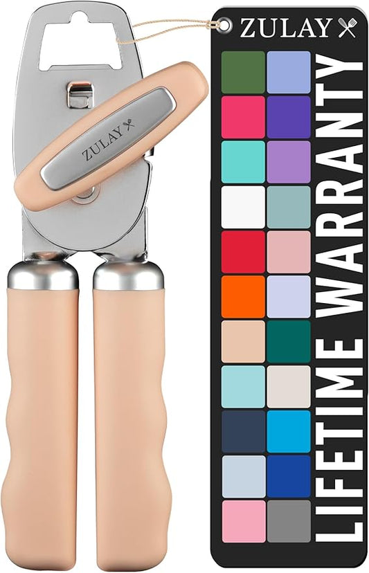 Zulay Kitchen Heavy Duty Stainless Steel Can Opener Manual with Bottle Opener - Rust Proof Manual Can Opener With Turn Knob & Comfy Soft Grip Handles - Peach by ZulayKitchen