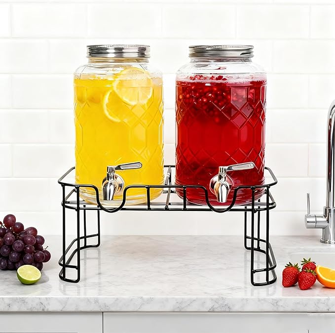 1 Gallon Beverage Dispenser with Stand,Lemonade Drink Dispenser with Stainless Steel Spigot for Parties and Weddings,Ideal for Juice,Coffee,Sangria