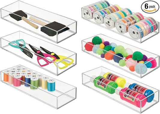 iDesign Plastic Makeup Drawer Organizer Tray - Vanity Organizer or Desk Drawer Organizer - Set of 6 - Clear