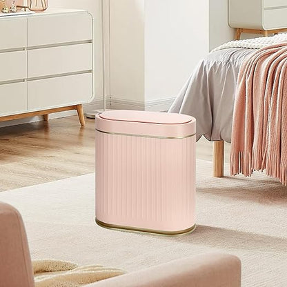 SYNCVIBE Bathroom Sensor Trash Can with Lid Automatic 2 Gallon Motion Sensor Garbage Bin, 7.5 Liter Slim Waterproof Plastic Wastebasket, Bathroom Decor for Bedroom, Office, Living Room, Pink
