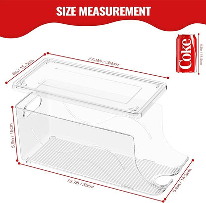 SCAVATA 4 Pack Stackable Refrigerator Organizer, Soda Can Dispenser Pop Cans Container Beverage Holder with Lid for Fridge, Freezer, Kitchen, Clear Plastic Storage Bins-Holds 10 Cans Each